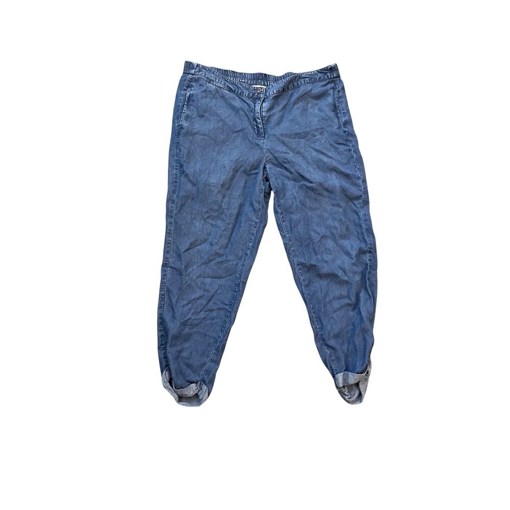 J. Jill Tencel Linen Pants Cuffed Lightweight Blue 16 Petite